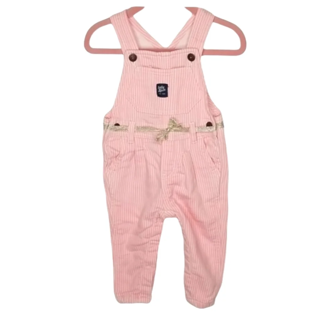 OshKosh Stretchy Pink Stripe Overalls 9M